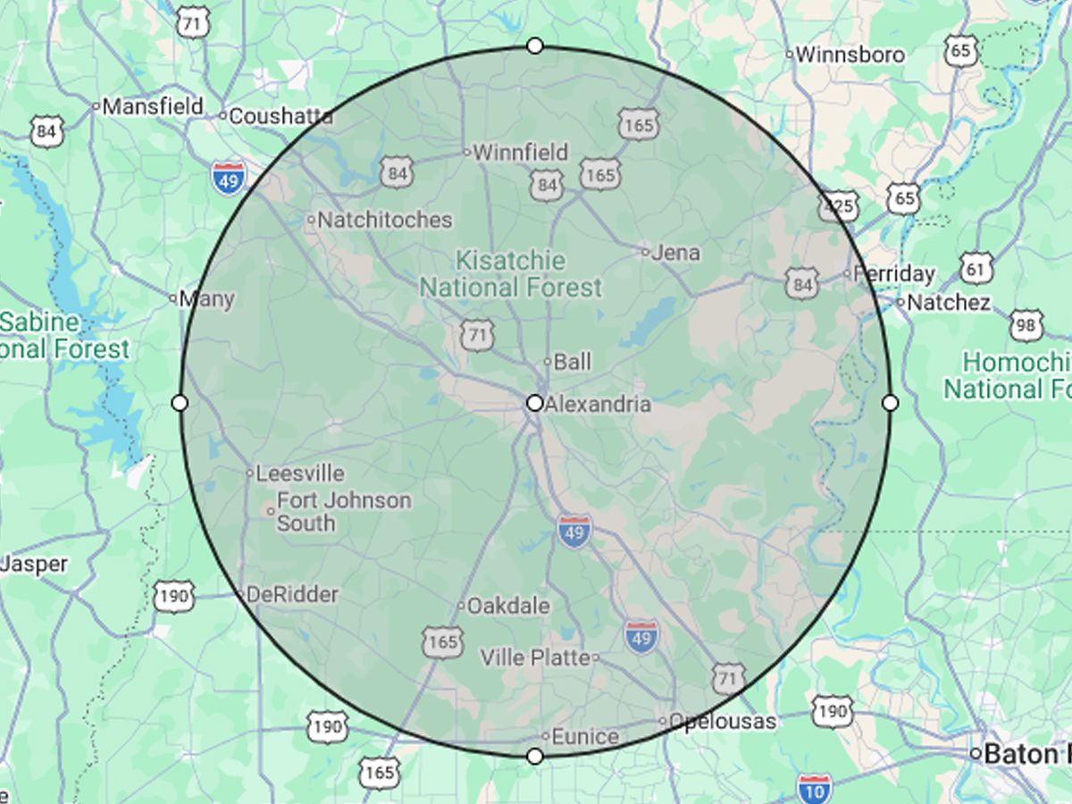 Service area map for Magnolia Home Inspections in Central Louisiana