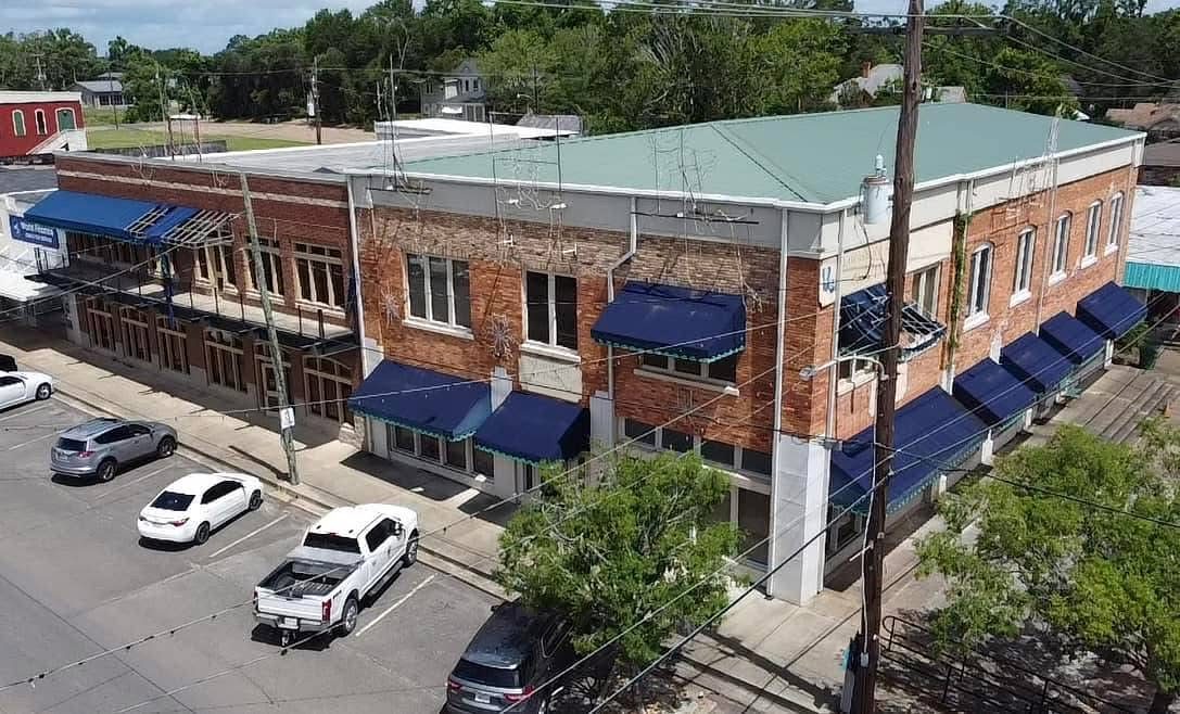 Aerial survey of a two-storey downtown commercial building