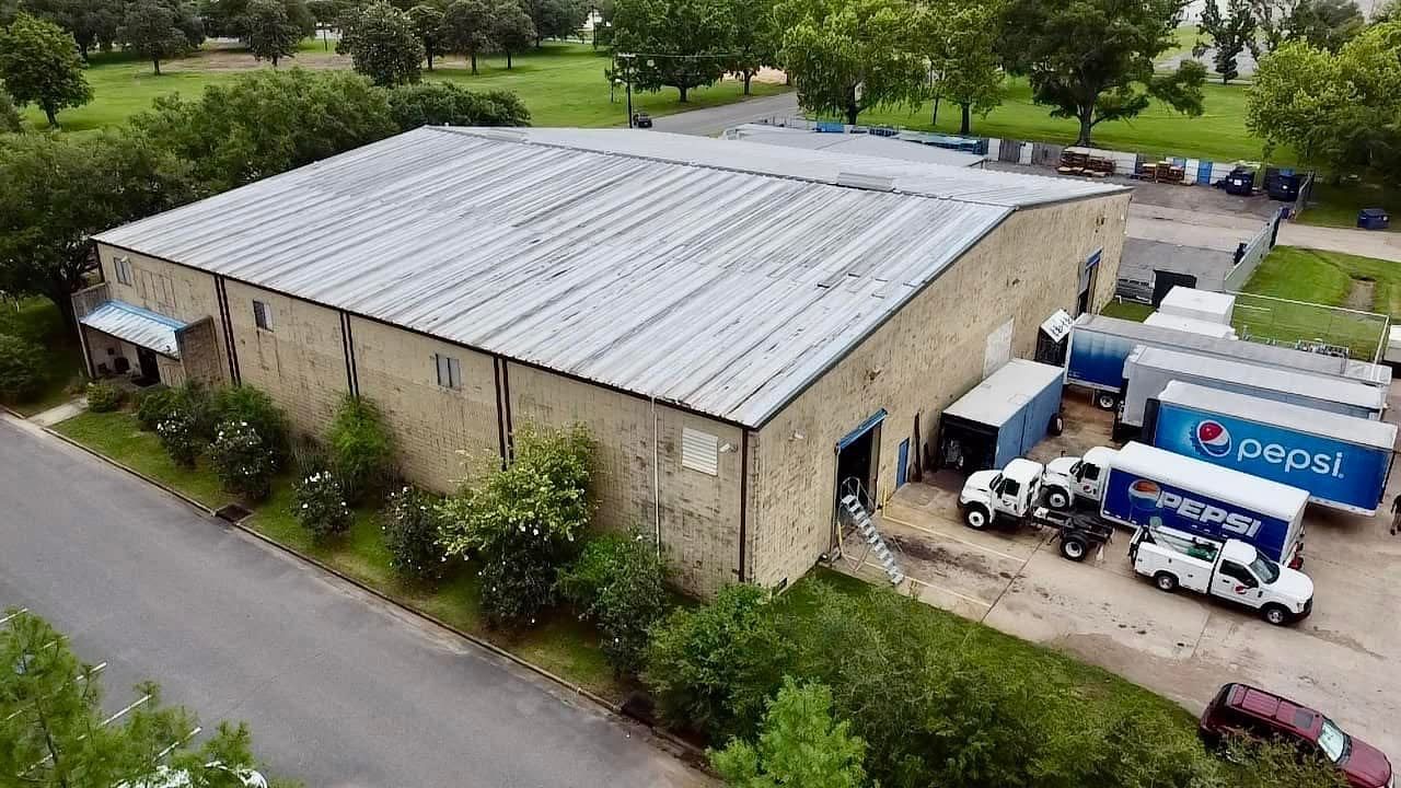Metal building roof reviewed from the air