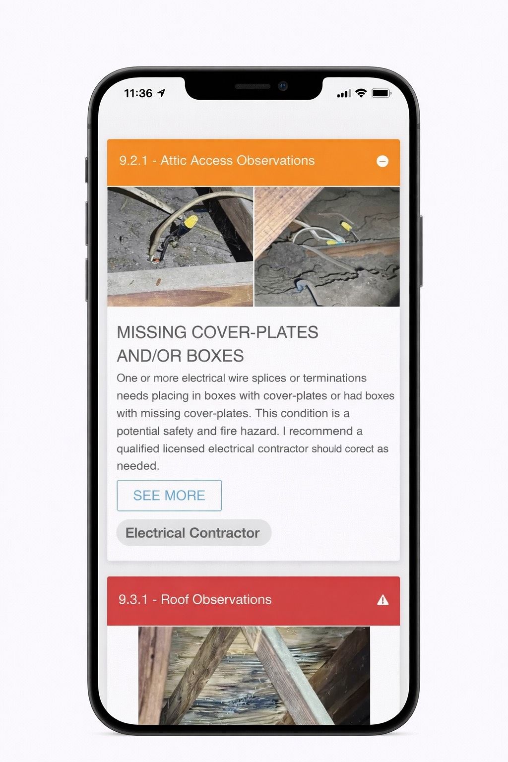 Electronic inspection report open on a phone